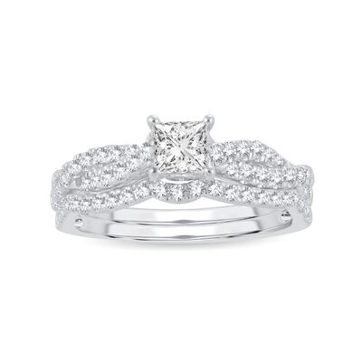 Lab Grown Princess-Cut Diamond 1ctw. Twist Bridal Set in 10k White Gold