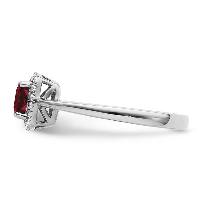 Cushion-Cut Created Ruby & Diamond Halo Ring in Sterling Silver image number null