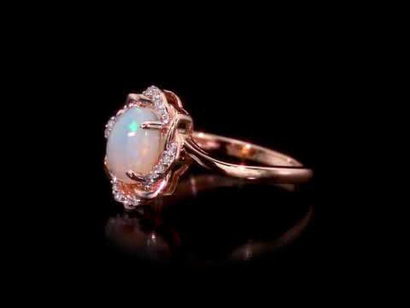 Ethiopian Blue-Hued Opal & Diamond Woven Halo Ring in Rose Gold image number null