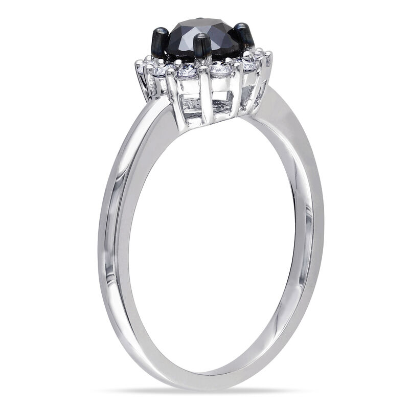 Round Black Diamond & White Diamond Halo 1ctw. Engagement Ring in 10k White Gold image number null