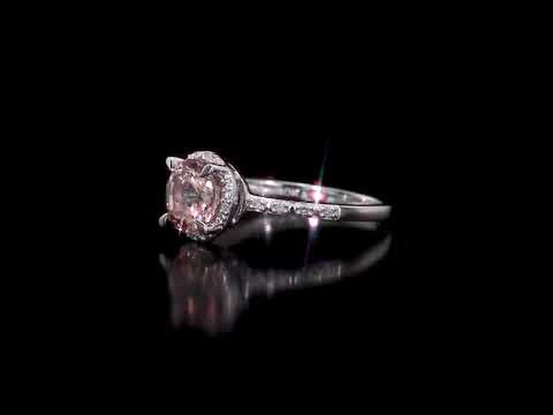 Round Cut Morganite and Diamond Ring in 10k White Gold image number null