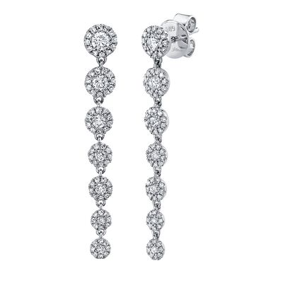 Shy Creation 0.80 ctw Graduated Diamond Dangle Earrings in 14k White Gold SC55003537V2