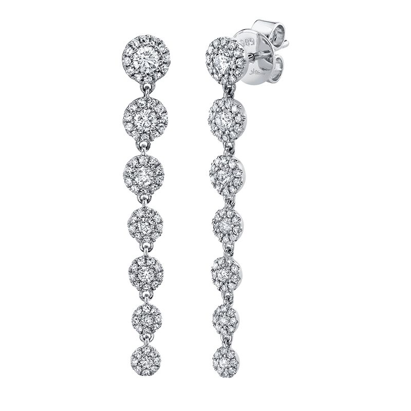 Shy Creation: Graduated Diamond Dangle Earrings in 14k White Gold image number null