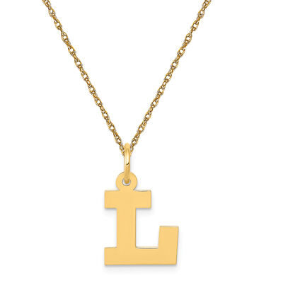 Small Block L Initial Necklace in 14k Yellow Gold