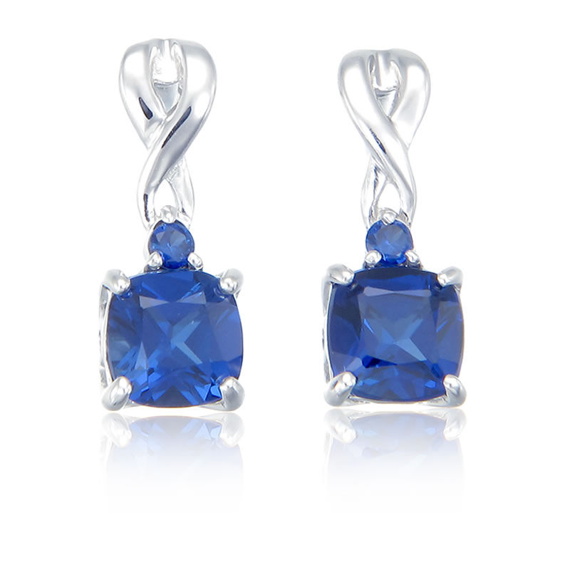 Created Sapphire Drop Twist Earrings in Sterling Silver image number null
