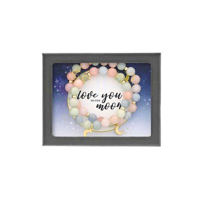 "Love You to The Moon & Back" Morganite Mommy & Me Bracelet in Yellow Gold Plated Sterling Silver