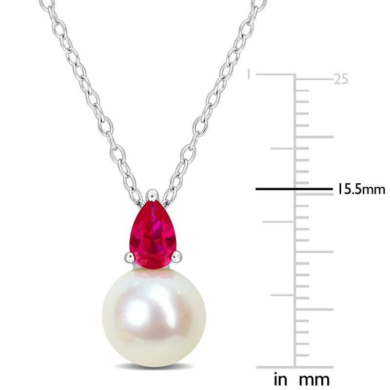 Created Ruby & Freshwater Cultured Pearl Necklace in Sterling Silver image number null