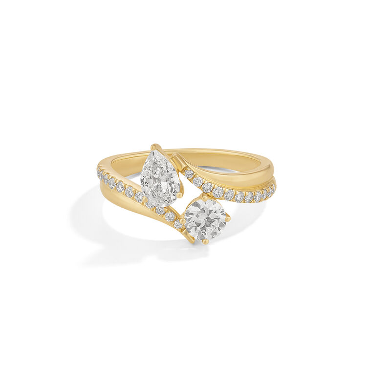 Pear & Brilliant-Cut Lab Grown 1ctw. Diamond You & Me Fashion Ring in 14k Yellow Gold image number null