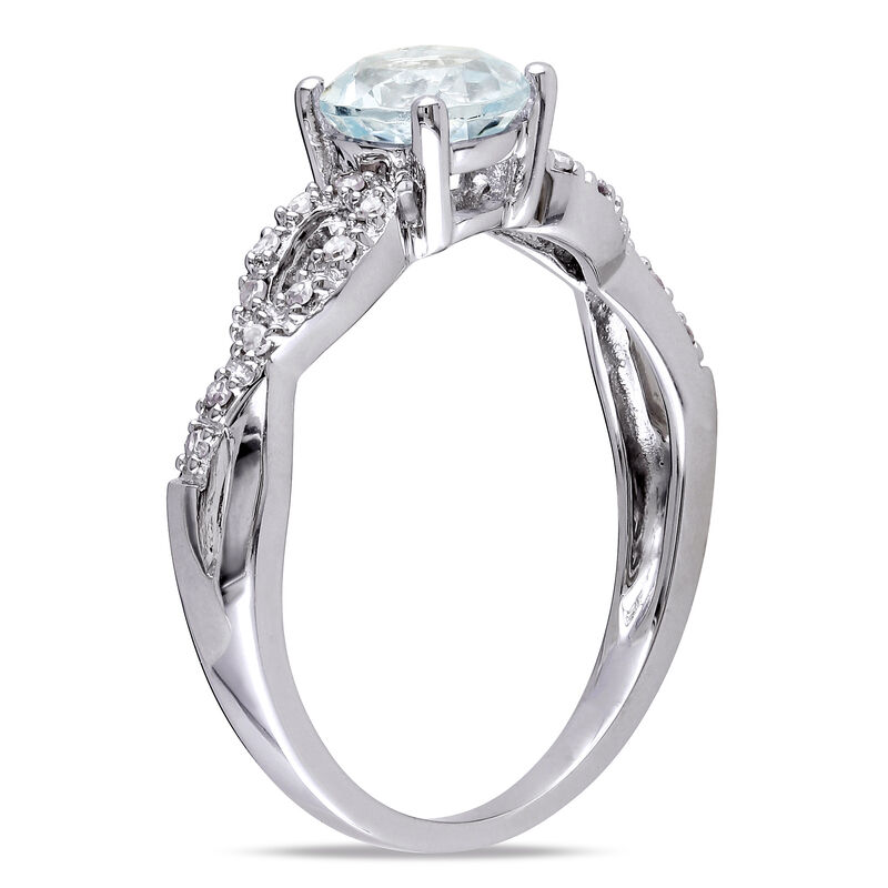 Round Aquamarine & Diamond Loop Shank Engagement Ring in 10k White Gold image number null