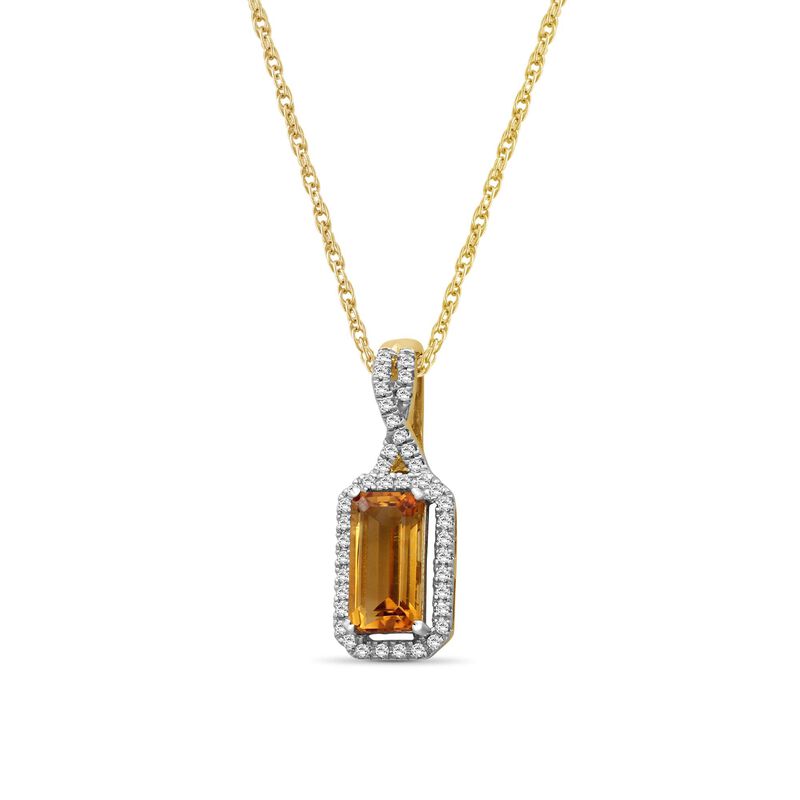 Emerald-Cut Elongated Ctrine & Diamond Pendant in 10k Yellow Gold image number null