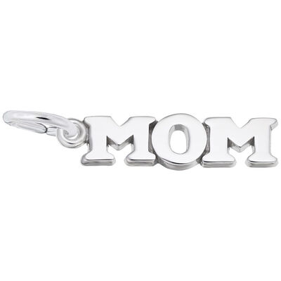 Mom Letter Charm in 14k White Gold