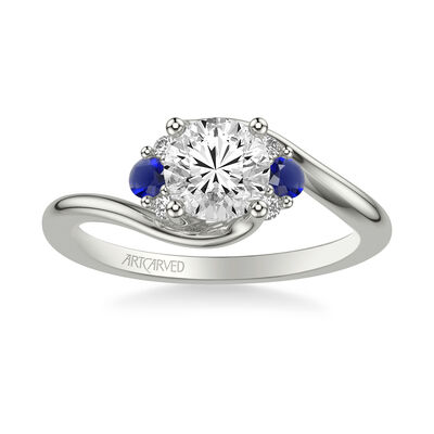 Polly. Artcarved Three-Stone Sapphire & Diamond Bypass Semi-Mount in 14k White Gold