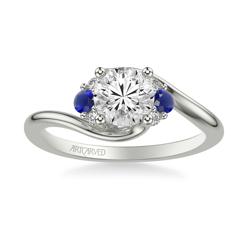 Polly. Artcarved Three-Stone Sapphire & Diamond Bypass Semi-Mount in 14k White Gold image number null