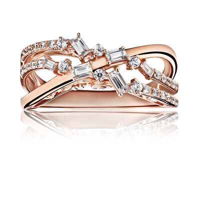 JK Crown® Round & Baguette Diamond Fashion Ring in 10k Rose Gold
