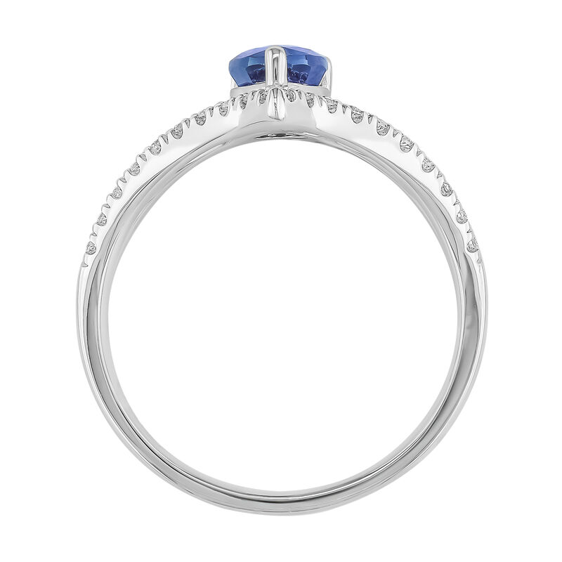 Pear-Shaped Sapphire & Diamond V Style Ring in 10k White Gold image number null