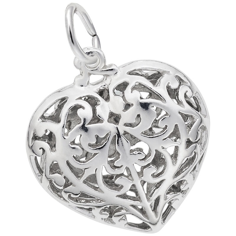 Filigree Heart Charm in 14K White Gold image number null
