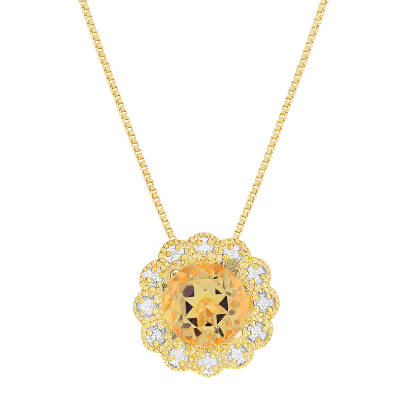 Citrine & Diamond Flower Pendant in 10k Yellow Gold image number null