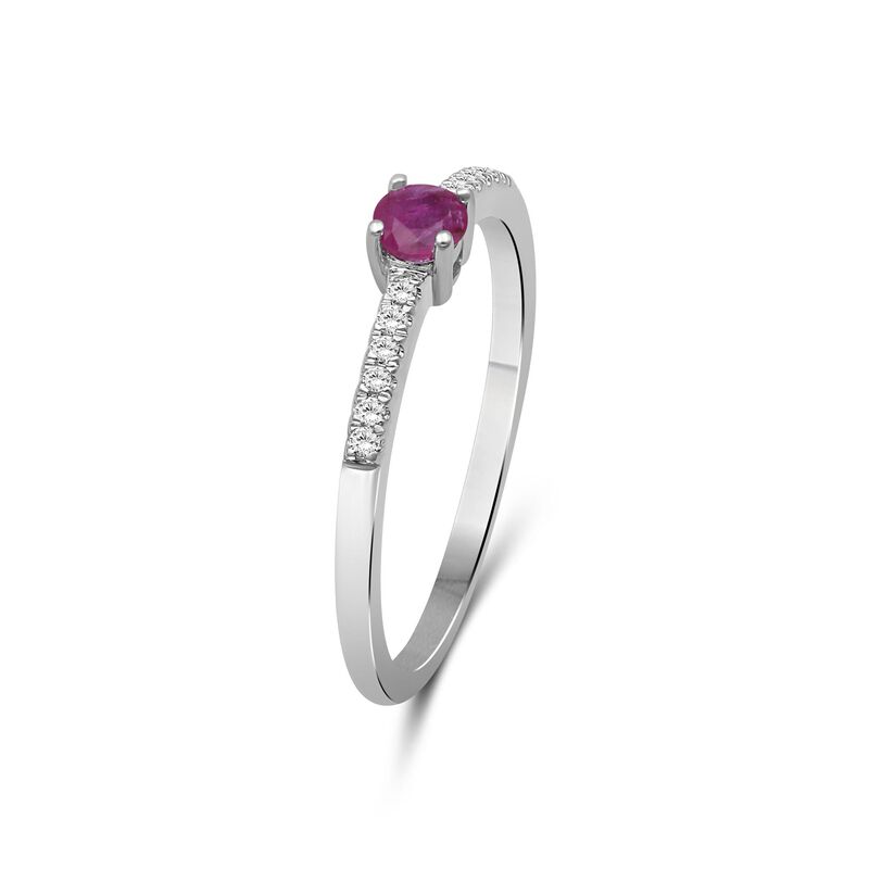Brilliant-Cut Ruby & Diamond Ring in 10k White Gold image number null