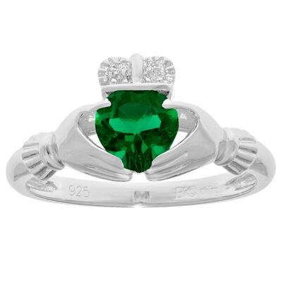Claddagh Emerald Heart Ring in Sterling Silver