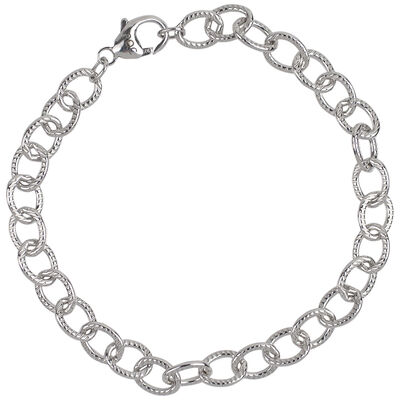Lined Cable Link Classic Bracelet in Sterling Silver