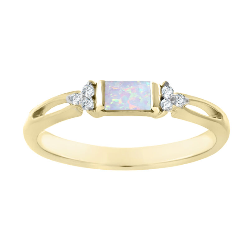 Baguette-Cut Created Opal & Diamond Stackable Ring in 10k Yellow Gold image number null