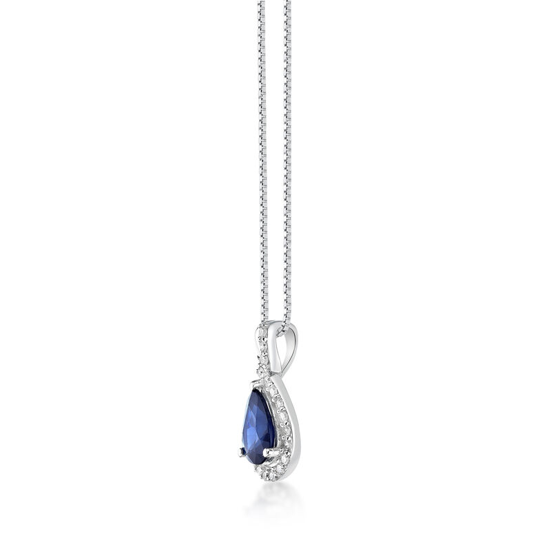 Pear Sapphire & Diamond Pendant in 10k White Gold image number null