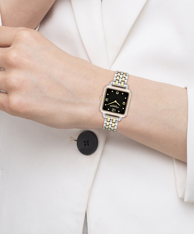 Coach Ladies' Cass Square Black Dial Stainless Steel & Gold Tone Bracelet 28mm Watch 14504496 image number null