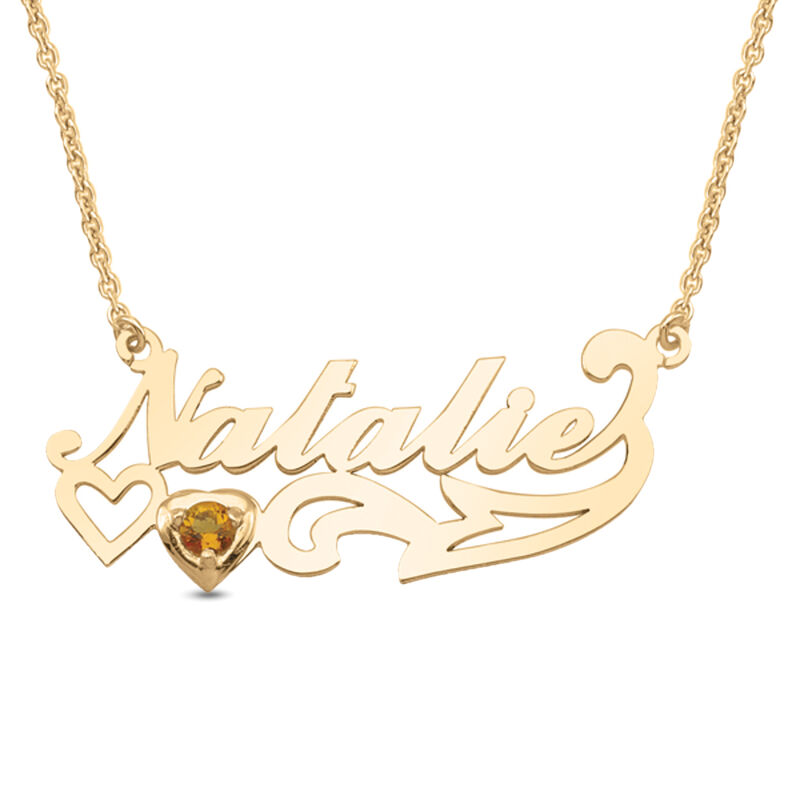 Nameplate Necklace with Birthstone Charm in 10k Yellow Gold image number null