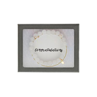 "Congratulations" Bracelet with White Quartzite in Sterling Silver/Gold Plated