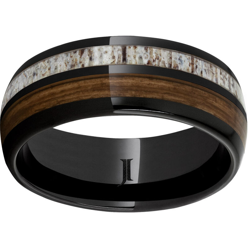 Men's Antler Bourbon Inlay & Ceramic Wedding Ring (8mm) image number null