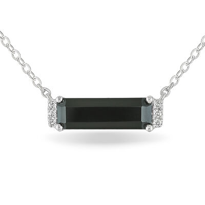 Black Agate & Diamond Necklace in 10k White Gold