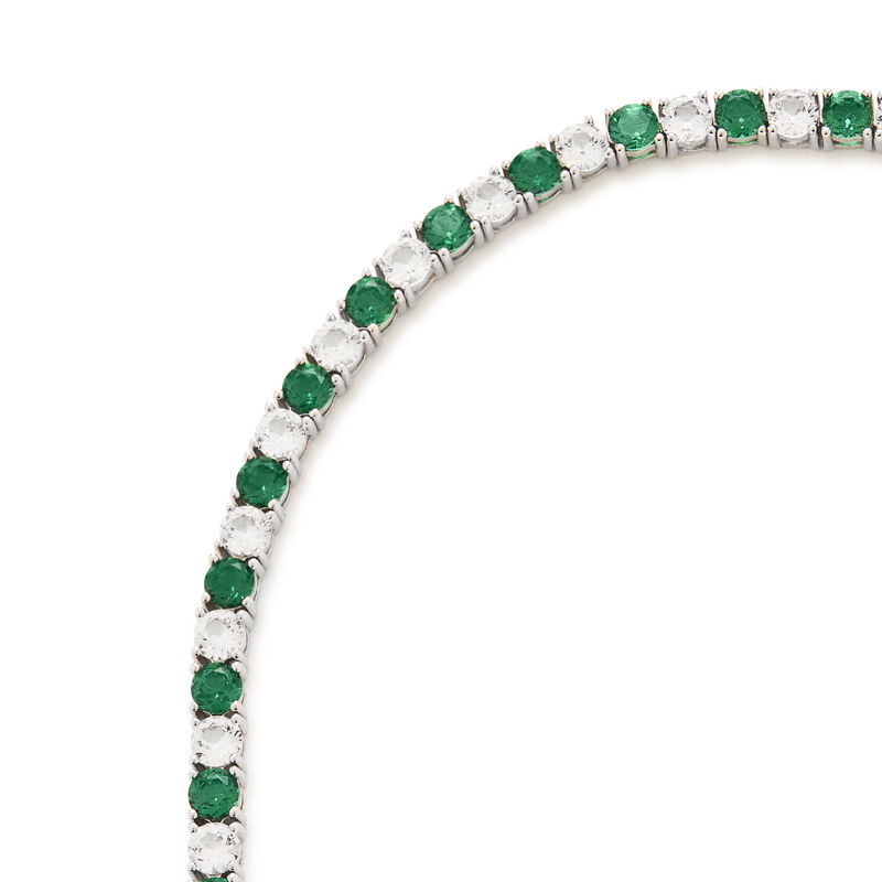 Vivian, Sterling Silver Created Emerald & White Sapphire Tennis Bracelet image number null