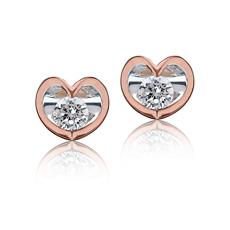 Brilliant-Cut 1/10ctw. Diamond Tension-Set Solitaire Heart Earrings in 10k Rose Gold image number null