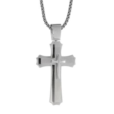 Men's Stainless Steel Three-Layer Cross Necklace