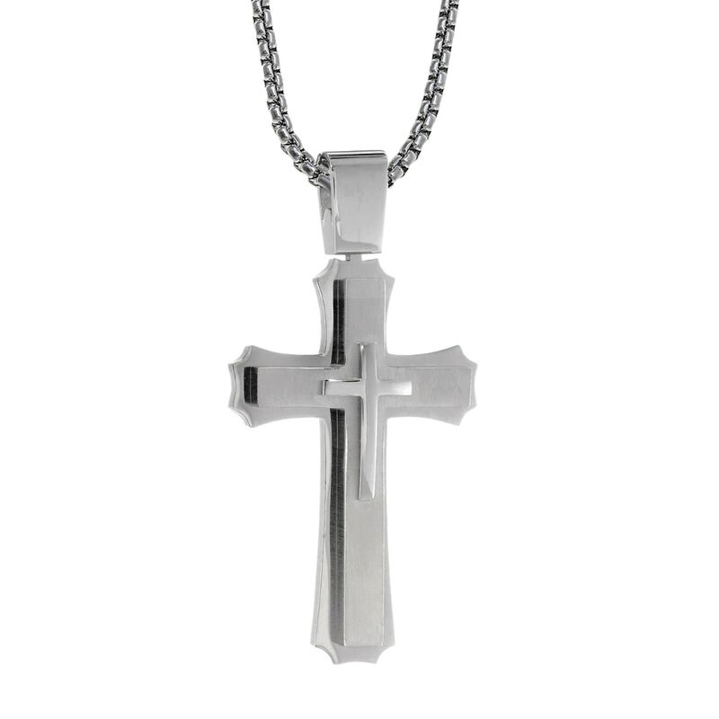 Men's Stainless Steel Three-Layer Cross Necklace image number null