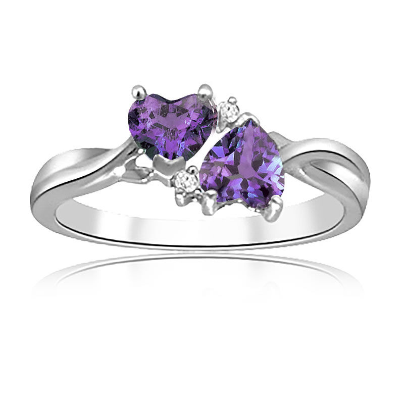 Double Heart Amethyst & Diamond Ring image number null