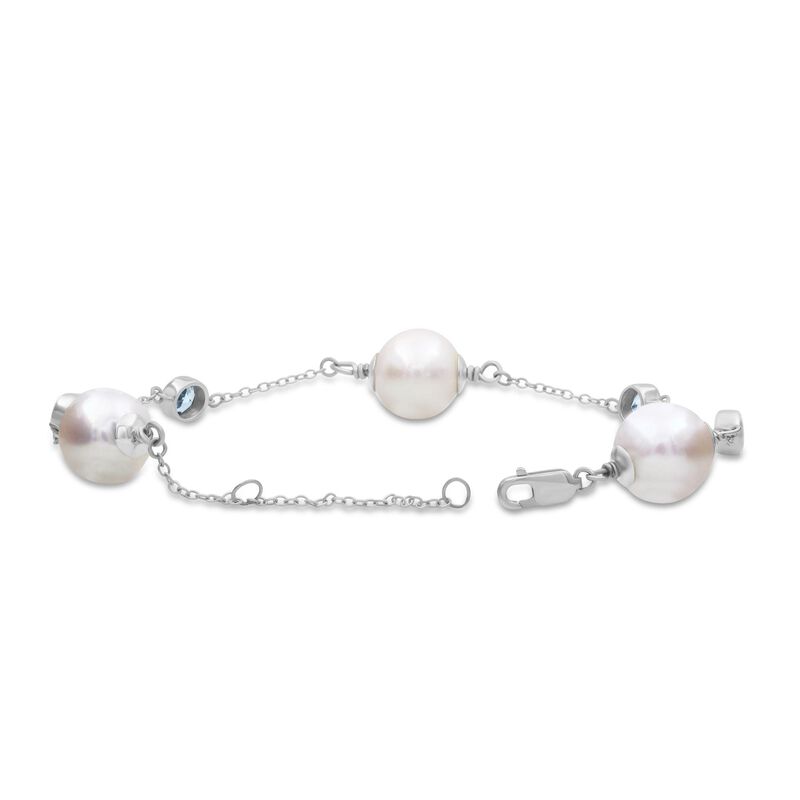 8mm Pearl & Blue Topaz Station Bracelet in Sterling Silver image number null