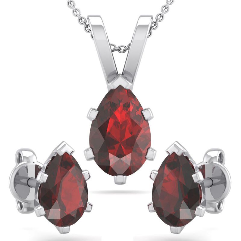 Pear Garnet Necklace & Earring Jewelry Set in Sterling Silver image number null