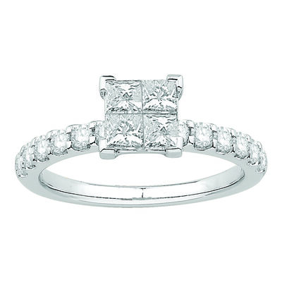 Princess-Cut 1ctw. Diamond Quad Engagement Ring in 14k White Gold