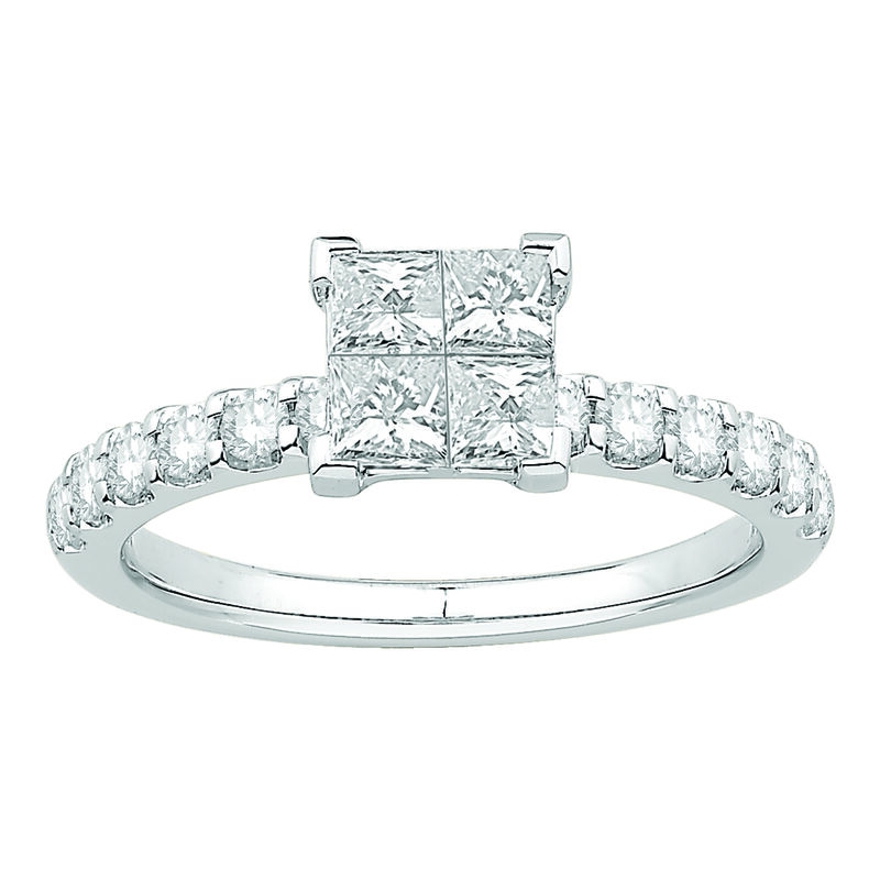 Princess-Cut 1ctw. Diamond Quad Engagement Ring in 14k White Gold image number null