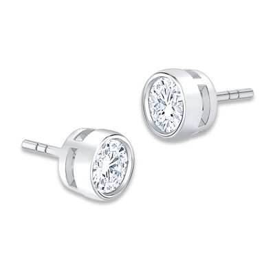 Brilliant-Cut Lab Grown 1ctw. GH SI1 Diamond Bezel Stud Earrings in 14k White Gold