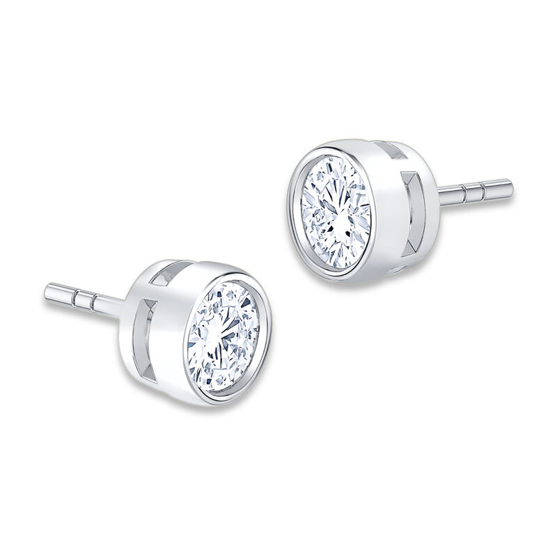 Brilliant-Cut Lab Grown 1ctw. GH SI1 Diamond Bezel Stud Earrings in 14k White Gold image number null