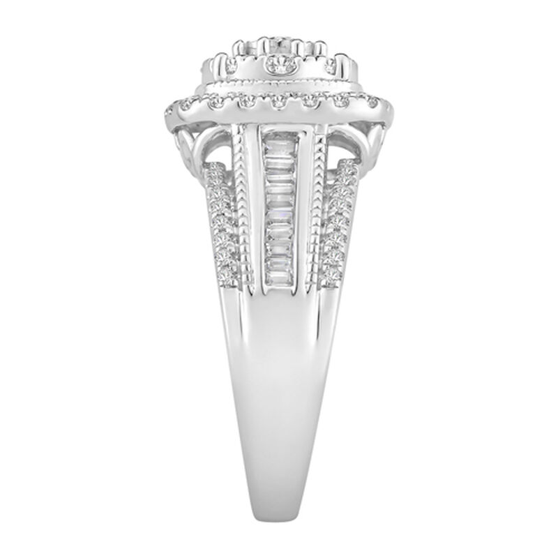 Diamond Milgrain Cushion Halo Composite Engagement Ring in 10k White Gold image number null