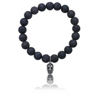 Lava Bead Skull Bracelet in Stainless Steel