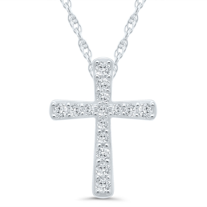 Diamond Cross Pendant in 10k White Gold image number null