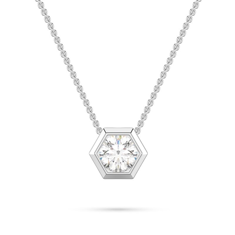 Brilliant-Cut 3/4ctw. Lab Grown Diamond Hexagon Bezel Pendant in 14k White Gold image number null