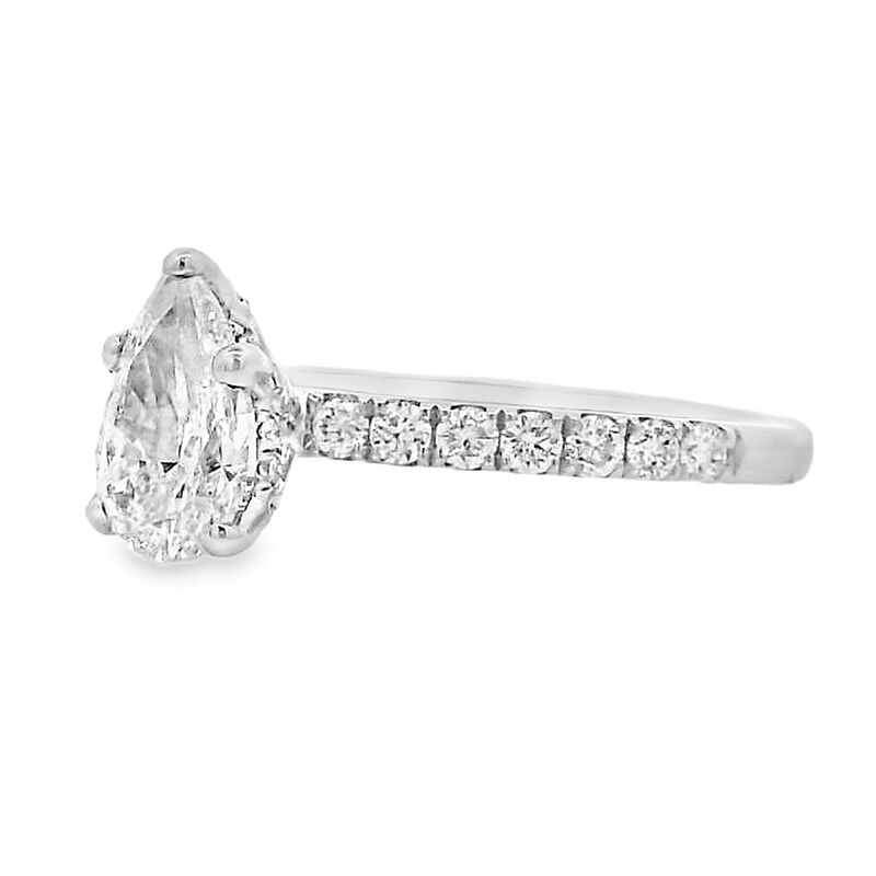 Pear-Shaped 1 3/8ctw. Diamond Hidden Halo Classic Shank Engagement Ring in 14k White Gold image number null