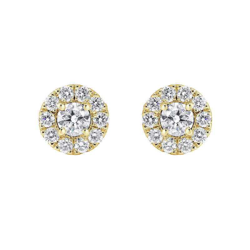 Lab Grown Diamond 1ctw. Single Halo Stud Earrings in 14k Yellow Gold image number null