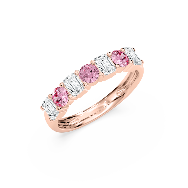 Lab Grown Emerald and Pink Round Diamond 1 1/5ctw. Wedding Ring in 14k Rose Gold image number null