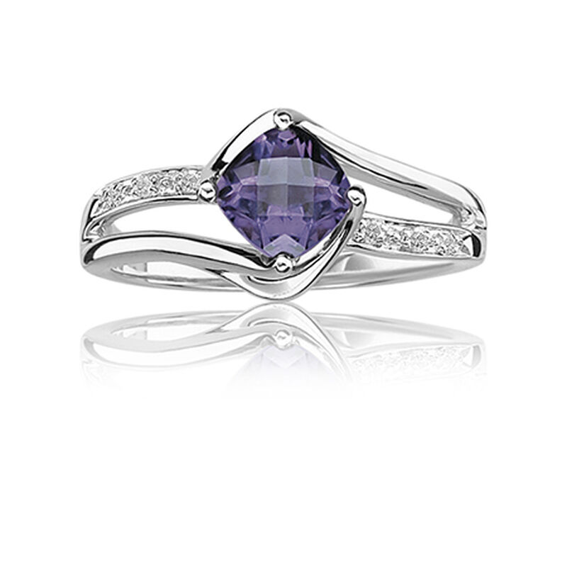 Created Alexandrite &amp; Diamond Birthstone Ring in Sterling Silver image number null